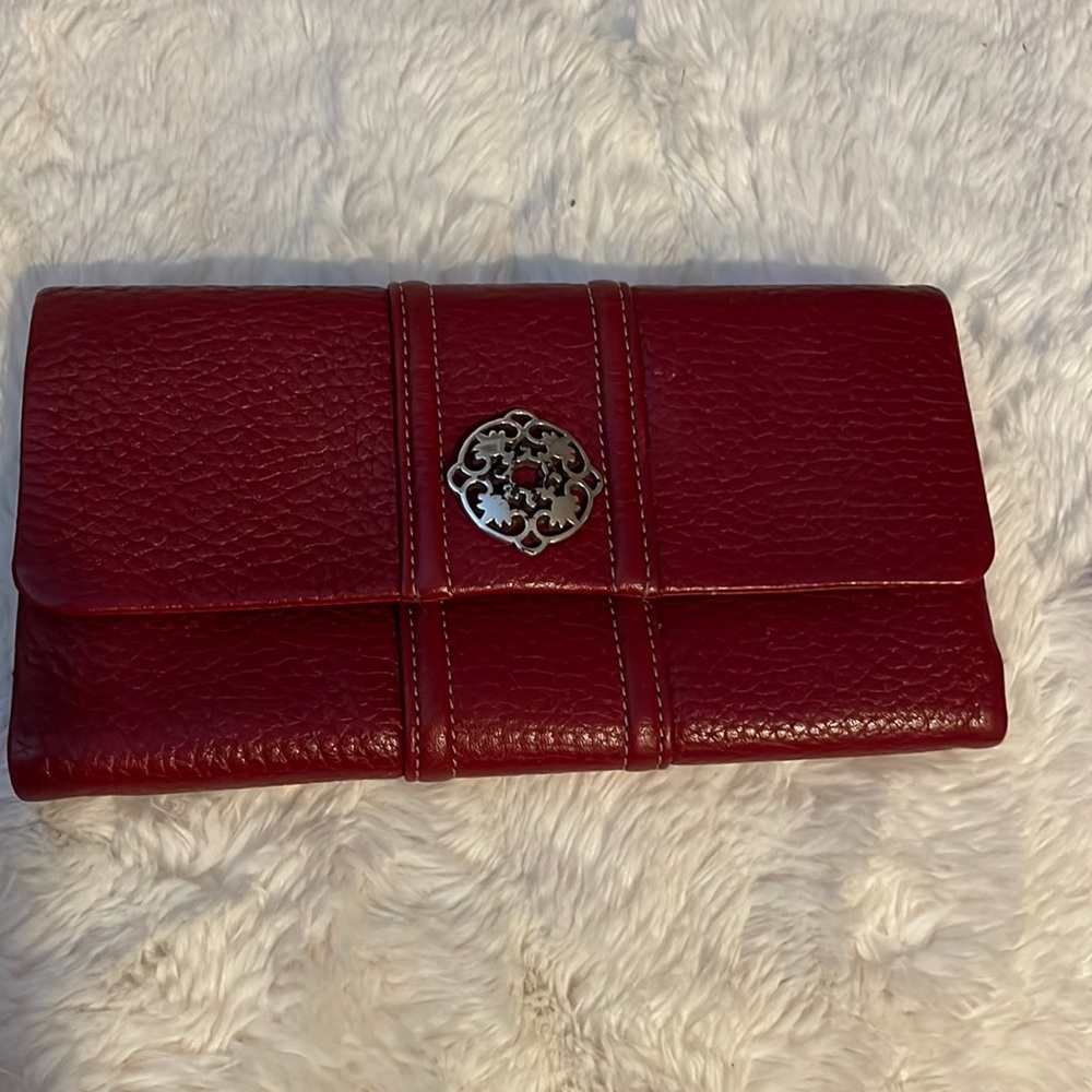 EUC Brighton Red Tri Fold Leather Silver Hardware Wallet